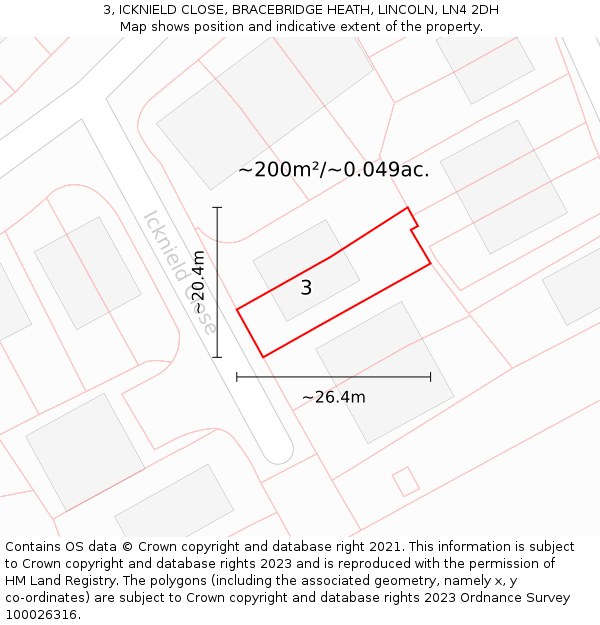 3, ICKNIELD CLOSE, BRACEBRIDGE HEATH, LINCOLN, LN4 2DH: Plot and title map