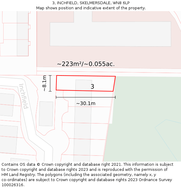 3, INCHFIELD, SKELMERSDALE, WN8 6LP: Plot and title map