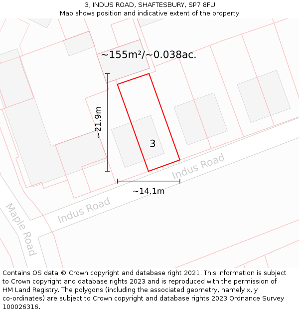 3, INDUS ROAD, SHAFTESBURY, SP7 8FU: Plot and title map