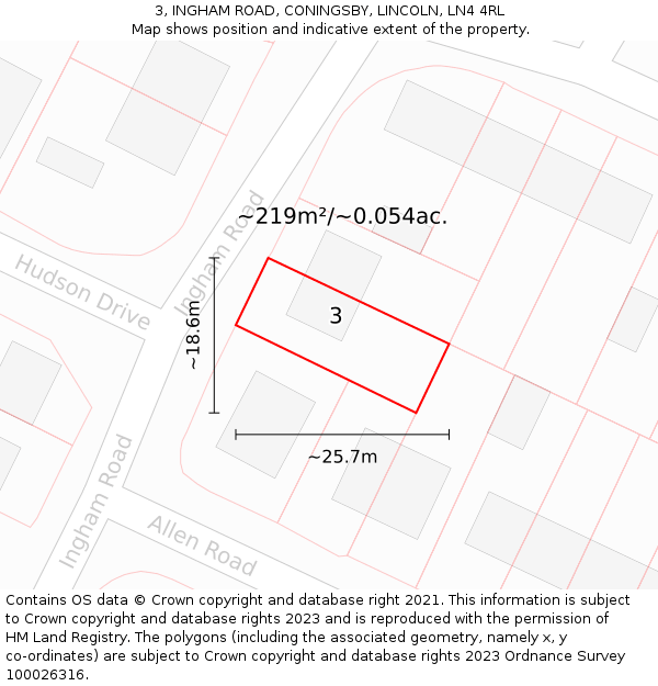 3, INGHAM ROAD, CONINGSBY, LINCOLN, LN4 4RL: Plot and title map