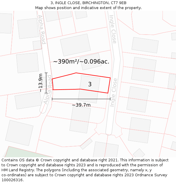 3, INGLE CLOSE, BIRCHINGTON, CT7 9EB: Plot and title map