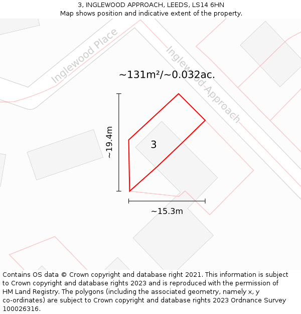 3, INGLEWOOD APPROACH, LEEDS, LS14 6HN: Plot and title map