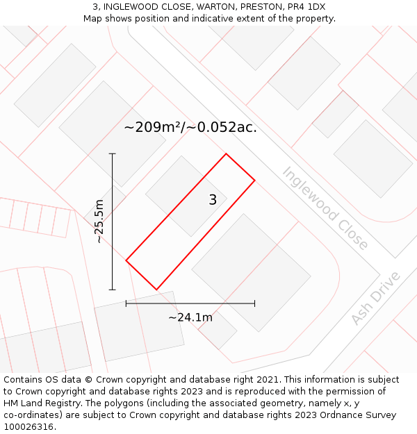 3, INGLEWOOD CLOSE, WARTON, PRESTON, PR4 1DX: Plot and title map