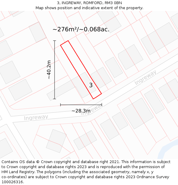 3, INGREWAY, ROMFORD, RM3 0BN: Plot and title map