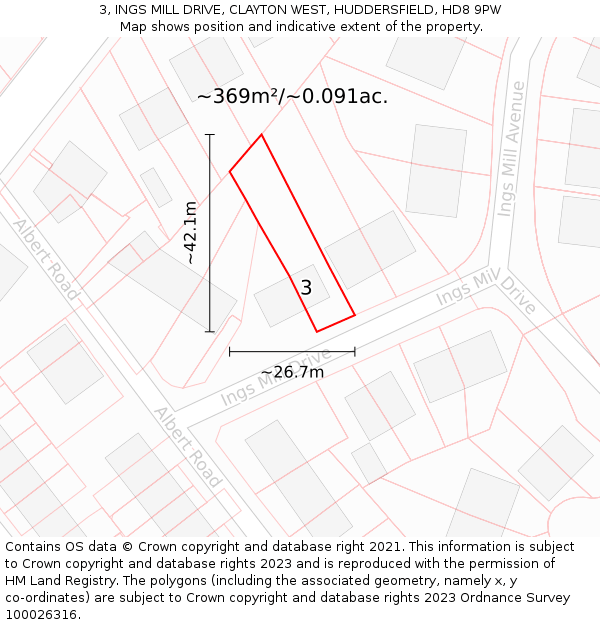 3, INGS MILL DRIVE, CLAYTON WEST, HUDDERSFIELD, HD8 9PW: Plot and title map