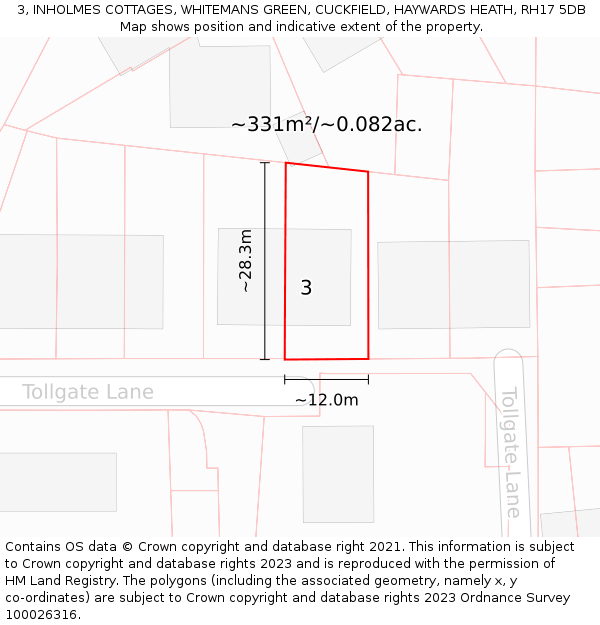 3, INHOLMES COTTAGES, WHITEMANS GREEN, CUCKFIELD, HAYWARDS HEATH, RH17 5DB: Plot and title map