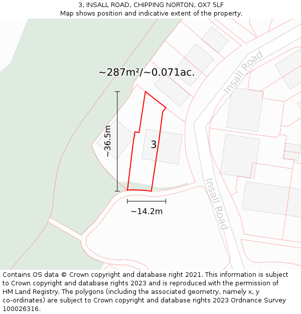 3, INSALL ROAD, CHIPPING NORTON, OX7 5LF: Plot and title map
