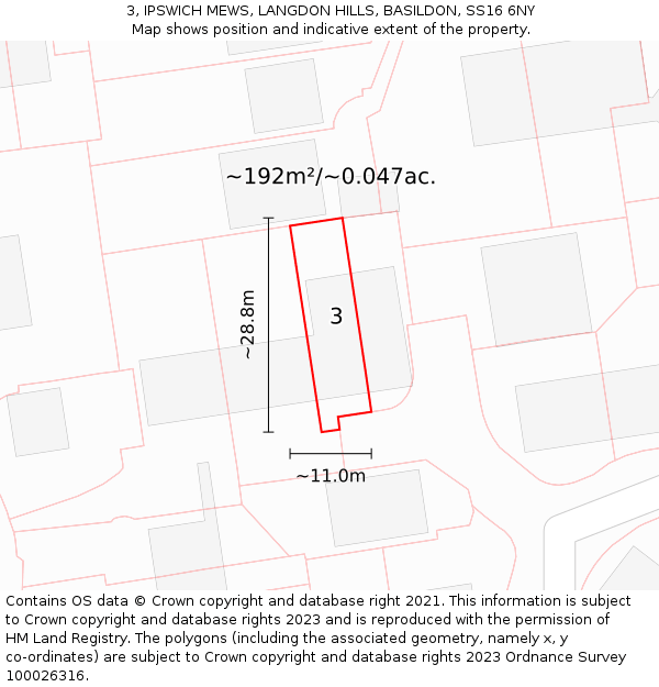3, IPSWICH MEWS, LANGDON HILLS, BASILDON, SS16 6NY: Plot and title map