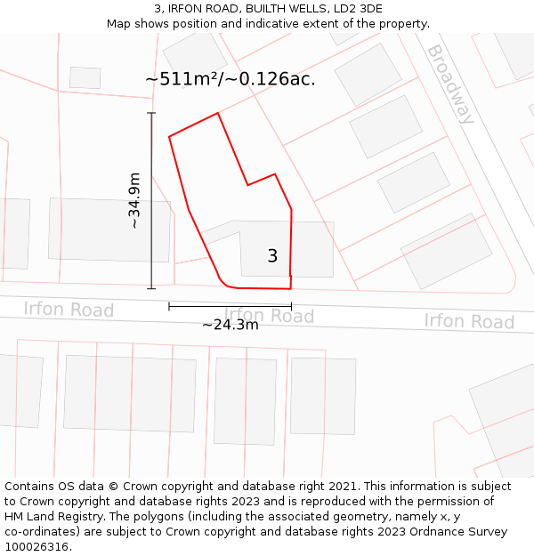 3, IRFON ROAD, BUILTH WELLS, LD2 3DE: Plot and title map