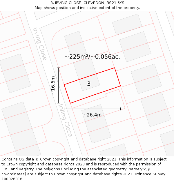3, IRVING CLOSE, CLEVEDON, BS21 6YS: Plot and title map