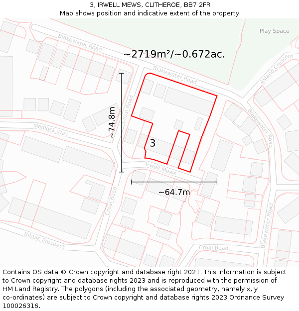 3, IRWELL MEWS, CLITHEROE, BB7 2FR: Plot and title map