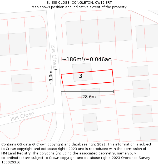 3, ISIS CLOSE, CONGLETON, CW12 3RT: Plot and title map