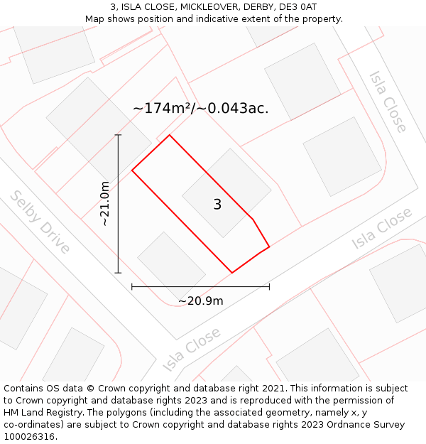 3, ISLA CLOSE, MICKLEOVER, DERBY, DE3 0AT: Plot and title map