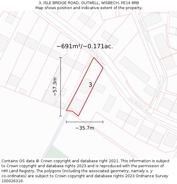 3, ISLE BRIDGE ROAD, OUTWELL, WISBECH, PE14 8RB: Plot and title map
