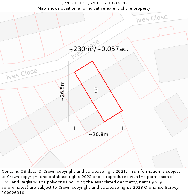 3, IVES CLOSE, YATELEY, GU46 7RD: Plot and title map
