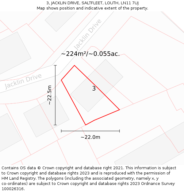 3, JACKLIN DRIVE, SALTFLEET, LOUTH, LN11 7UJ: Plot and title map