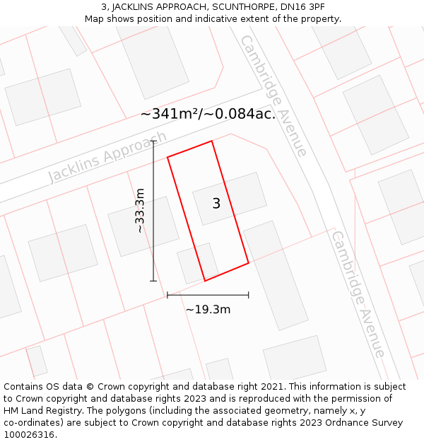 3, JACKLINS APPROACH, SCUNTHORPE, DN16 3PF: Plot and title map