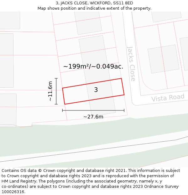 3, JACKS CLOSE, WICKFORD, SS11 8ED: Plot and title map