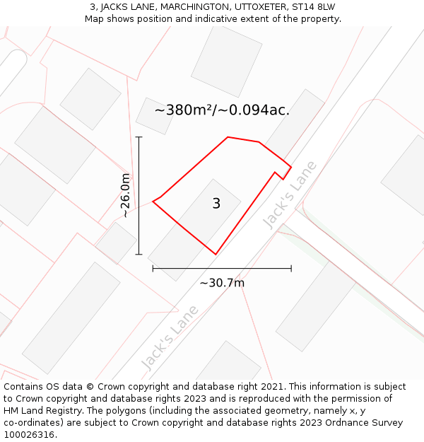 3, JACKS LANE, MARCHINGTON, UTTOXETER, ST14 8LW: Plot and title map