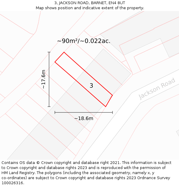 3, JACKSON ROAD, BARNET, EN4 8UT: Plot and title map