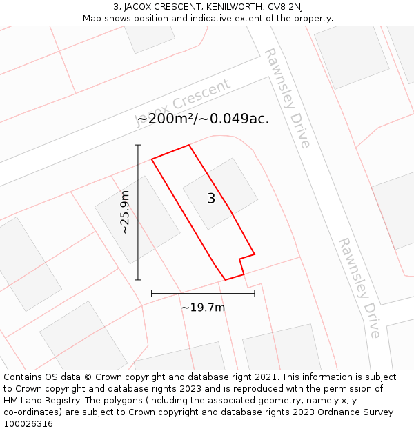 3, JACOX CRESCENT, KENILWORTH, CV8 2NJ: Plot and title map