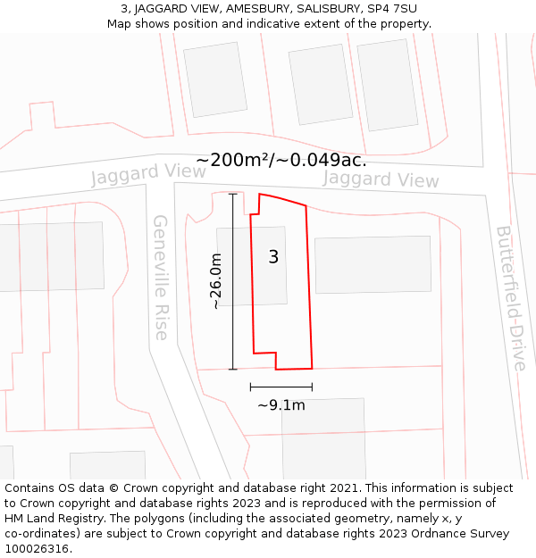 3, JAGGARD VIEW, AMESBURY, SALISBURY, SP4 7SU: Plot and title map