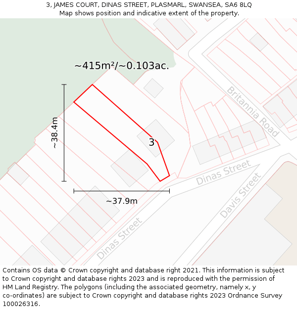 3, JAMES COURT, DINAS STREET, PLASMARL, SWANSEA, SA6 8LQ: Plot and title map