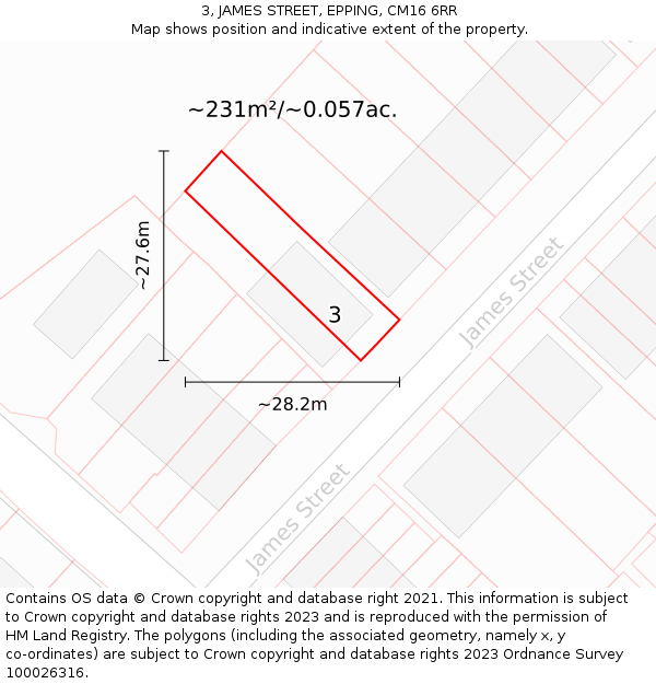 3, JAMES STREET, EPPING, CM16 6RR: Plot and title map