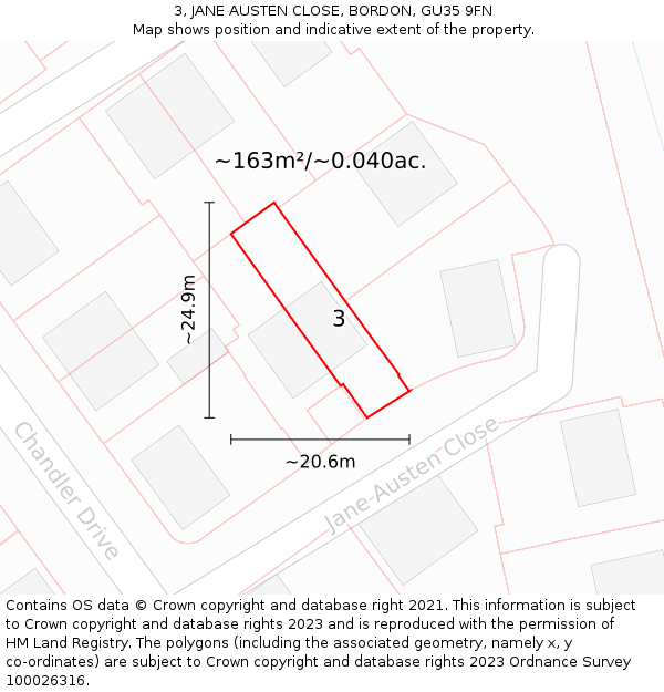 3, JANE AUSTEN CLOSE, BORDON, GU35 9FN: Plot and title map