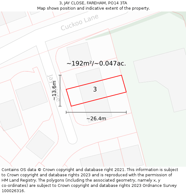 3, JAY CLOSE, FAREHAM, PO14 3TA: Plot and title map
