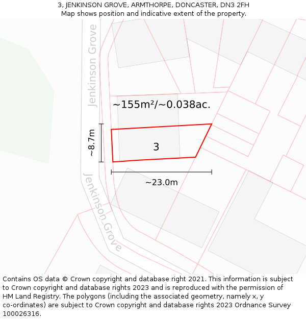 3, JENKINSON GROVE, ARMTHORPE, DONCASTER, DN3 2FH: Plot and title map