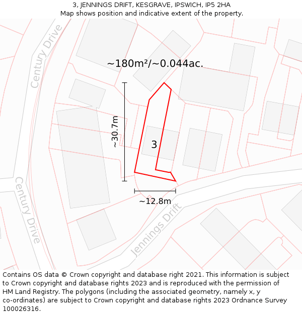3, JENNINGS DRIFT, KESGRAVE, IPSWICH, IP5 2HA: Plot and title map