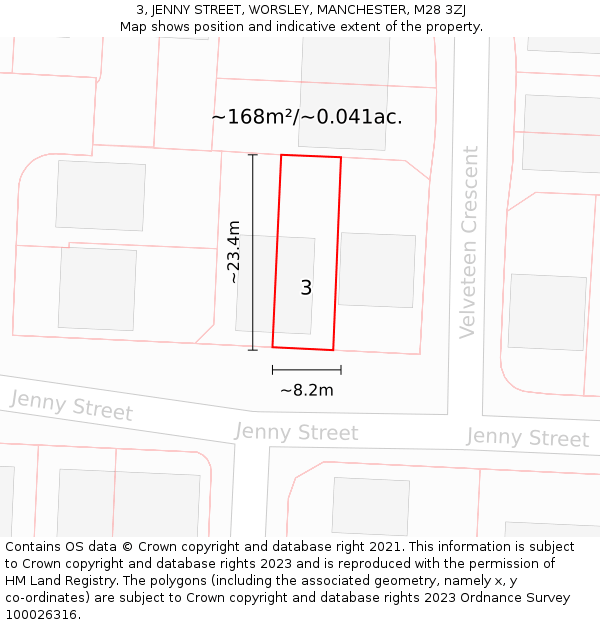 3, JENNY STREET, WORSLEY, MANCHESTER, M28 3ZJ: Plot and title map