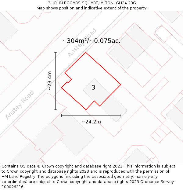 3, JOHN EGGARS SQUARE, ALTON, GU34 2RG: Plot and title map
