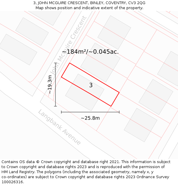 3, JOHN MCGUIRE CRESCENT, BINLEY, COVENTRY, CV3 2QG: Plot and title map