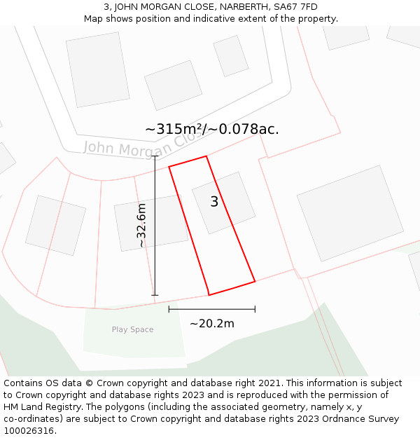 3, JOHN MORGAN CLOSE, NARBERTH, SA67 7FD: Plot and title map