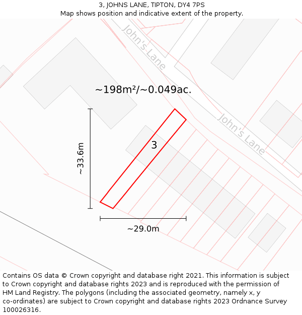 3, JOHNS LANE, TIPTON, DY4 7PS: Plot and title map