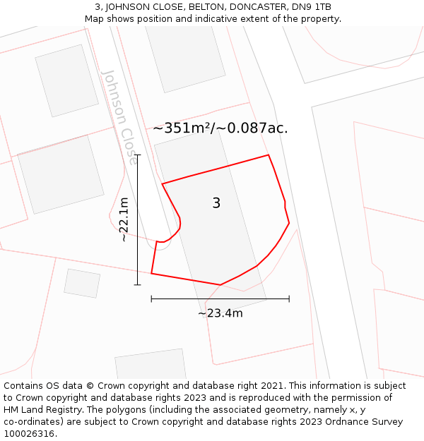 3, JOHNSON CLOSE, BELTON, DONCASTER, DN9 1TB: Plot and title map