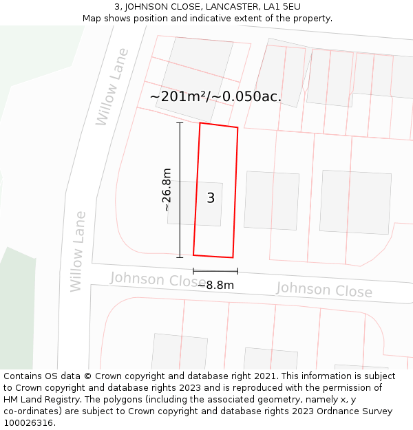 3, JOHNSON CLOSE, LANCASTER, LA1 5EU: Plot and title map