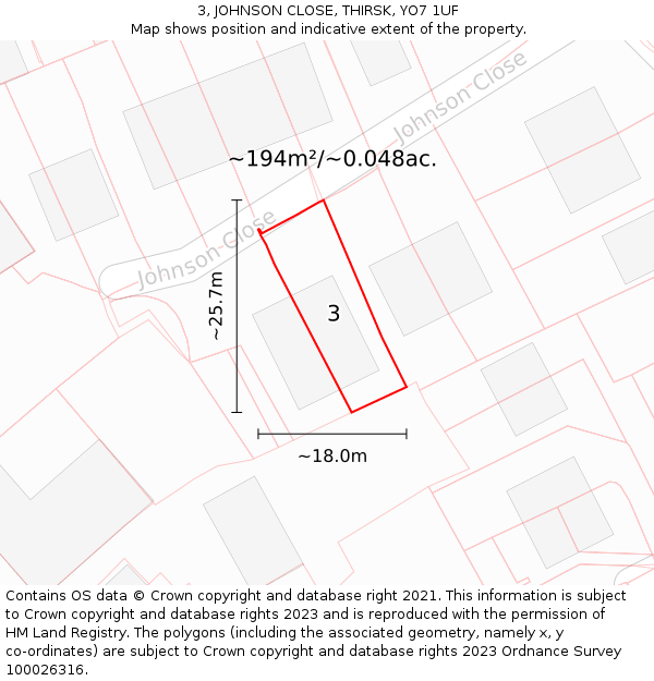 3, JOHNSON CLOSE, THIRSK, YO7 1UF: Plot and title map