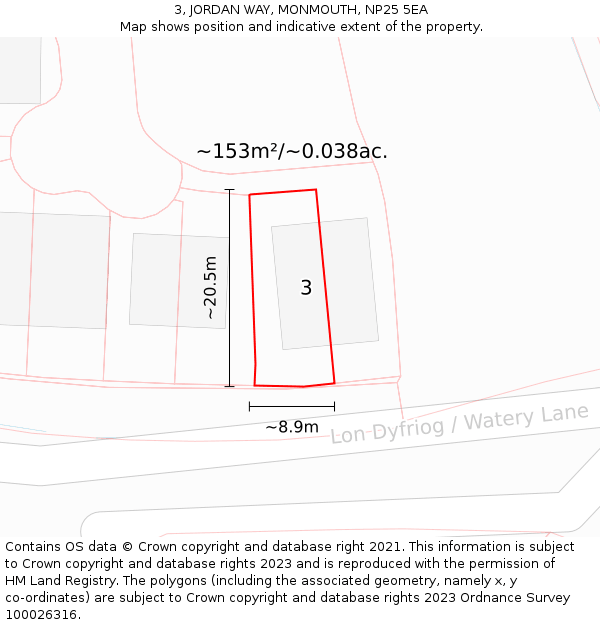 3, JORDAN WAY, MONMOUTH, NP25 5EA: Plot and title map