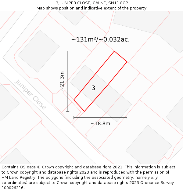 3, JUNIPER CLOSE, CALNE, SN11 8GP: Plot and title map