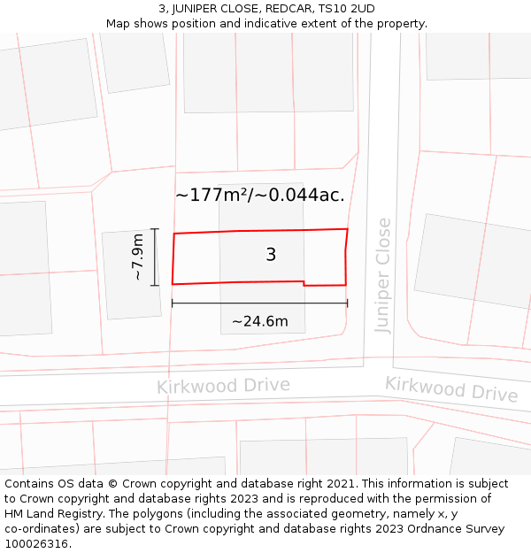 3, JUNIPER CLOSE, REDCAR, TS10 2UD: Plot and title map