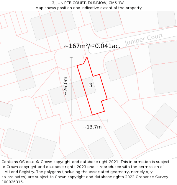 3, JUNIPER COURT, DUNMOW, CM6 1WL: Plot and title map