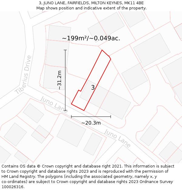 3, JUNO LANE, FAIRFIELDS, MILTON KEYNES, MK11 4BE: Plot and title map