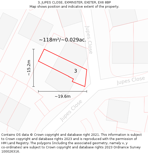 3, JUPES CLOSE, EXMINSTER, EXETER, EX6 8BP: Plot and title map