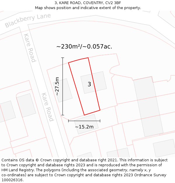 3, KARE ROAD, COVENTRY, CV2 3BF: Plot and title map