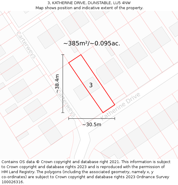 3, KATHERINE DRIVE, DUNSTABLE, LU5 4NW: Plot and title map