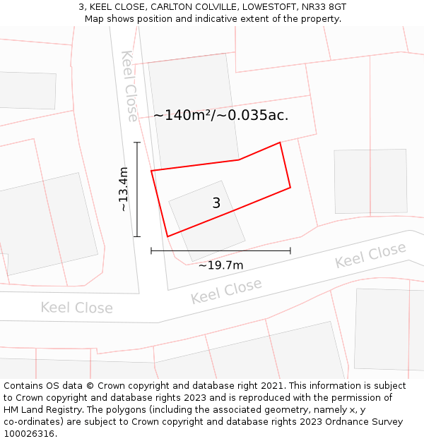 3, KEEL CLOSE, CARLTON COLVILLE, LOWESTOFT, NR33 8GT: Plot and title map