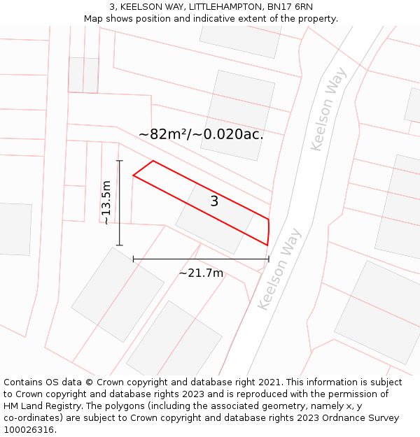 3, KEELSON WAY, LITTLEHAMPTON, BN17 6RN: Plot and title map